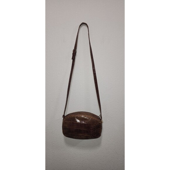 Vintage Carey Adina Leather Alligator Embossed Zip Crossbody Brown Bag - Picture 3 of 7